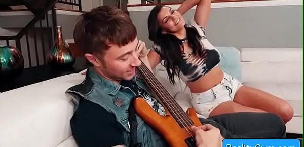  Sexy brunette big tit milf Becky Bandini seduces guitar guy and suck his hard huge cock